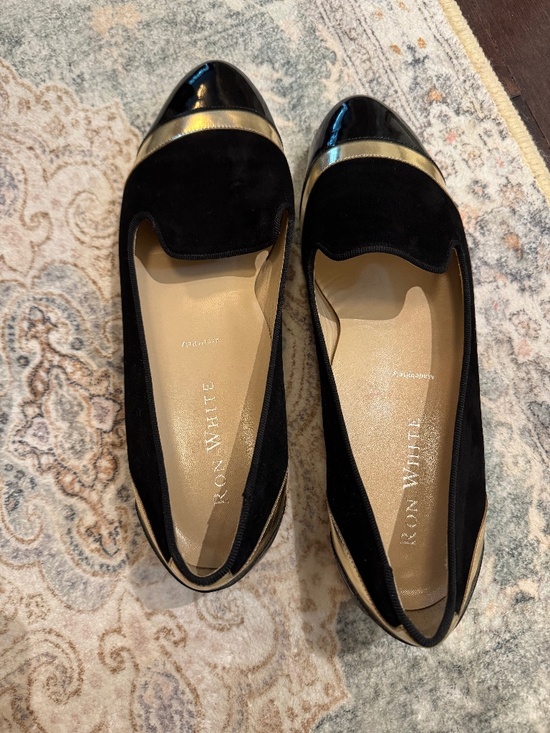 Shoes - Ron White Black Suede Smoking Loafers with Gold & Patent Trim — Size 39.5